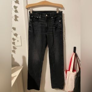 American Eagle - Black Straight Leg Baggy Jeans w/ Rips.